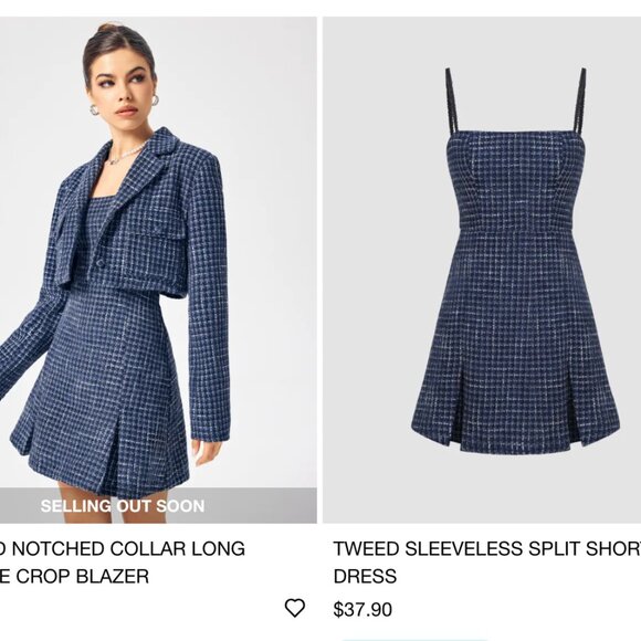 NWOT Womens Cider Tweed Cropped Blazer and Short Cami Tweed Dress - Picture 2 of 15